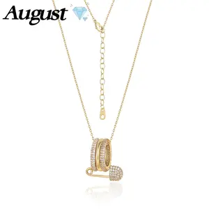 Unisex Cubic Zirconia Safety Pin Necklace, Bling Stylish Accessory, Light Luxury High-End Design, Exquisite Packaging, Women's Necklace