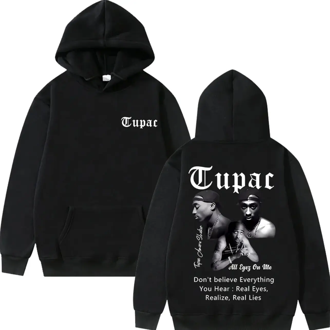2025 Autumn and Winter Rapper Tupac 2pac Shakur All Eyez on Me 100% Pure Cotton Printing Hoodie Men Hip Hop Fashion Unisex GLZ