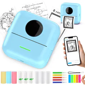 HuiJuKeJi  Print Pod Mini Thermal Printer with 10 Rolls Thermal Paper Color Pen for iOS Android Bluetooth Pocket Printer Smart Portable Receipt Printer for Photo Journal Notes Memo