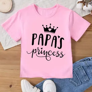 Kids “Papa’s Princess” T-shirt,Girls Fashion  Cartoon Crown Love Letter Print Sleeve Round Neck T-shirt Casual,Cute Daddy’s Girl Outfit.