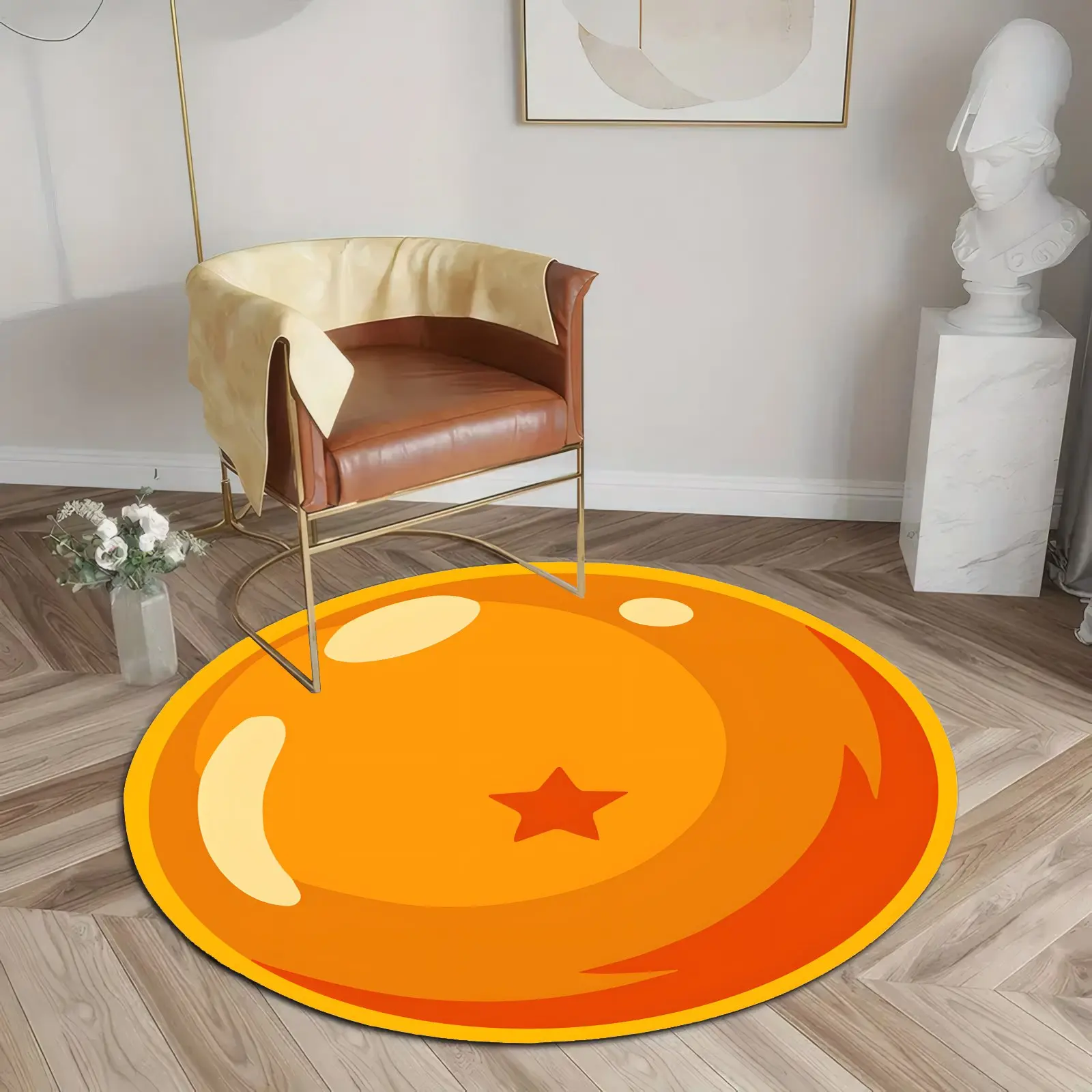 Flannel Anime circular carpet, exquisite and fashionable soft fabric, washable and comfortable carpet, current creative animated pattern home decoration carpet, artistic black-and-white design floor mat, outdoor carpet