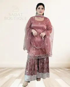 Rose Mauve Embroidered Sharara Suit – 3-Piece Set
