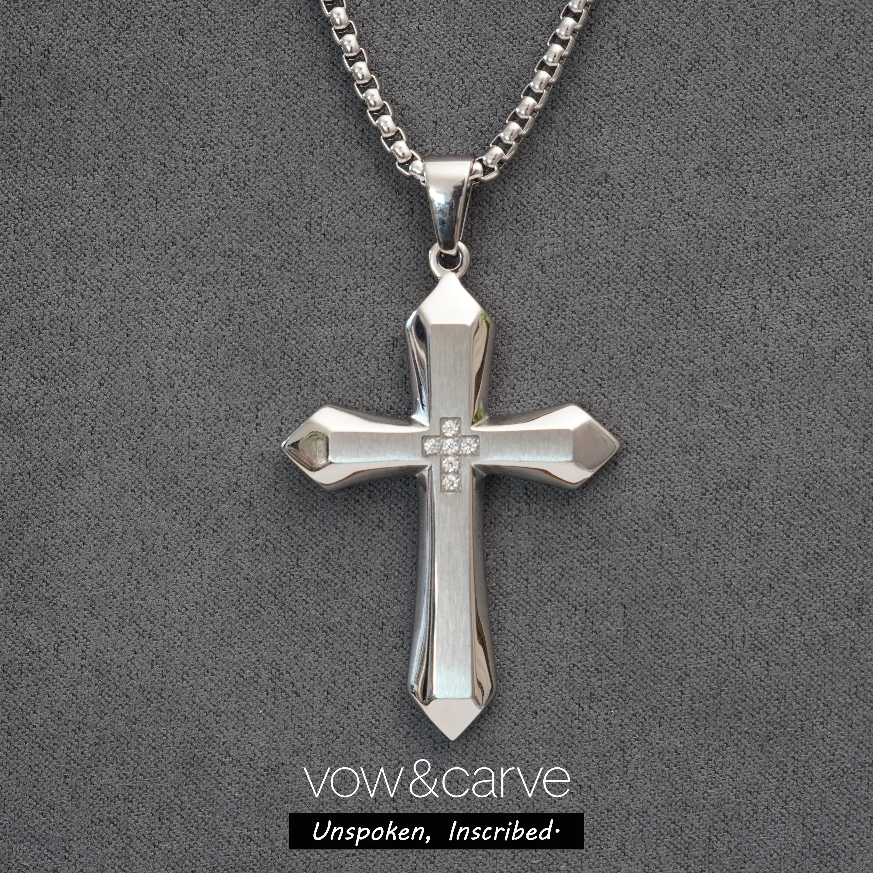 Men's 316L Stainless Steel Gothic Sword Cross Necklace - 18K Gold-Silver 2-Tone Hand-Set AAAA+ Cubic Zirconia Pendant, 4mm Box Chain, Waterproof Punk Streetwear Jewelry