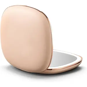 Mila 2 Compact Makeup Mirror with LED Light, Rechargeable, 10x /1x Magnifying, Tru-Glow Lighting System, Vegan Leather, Small Travel Mirror for Purses (Champagne Cream)