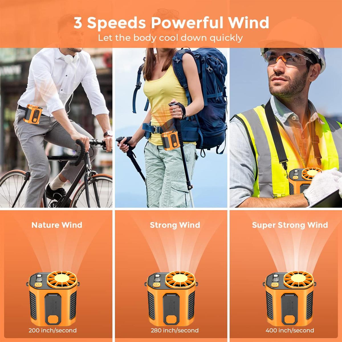 Portable Fan Rechargeable Power Bank Strong Lighting design Hands-Free Wearable Neck & Belt Clip Strong Airflow Intelligent Display For Outdoor Hiking Camping