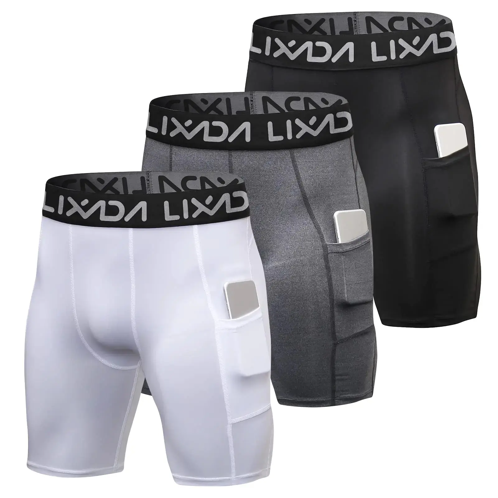 LIXADA Mens Compression Shorts Pants 3Packs Performance Sports Baselayer Cool Dry Tights Active Workout Underwear