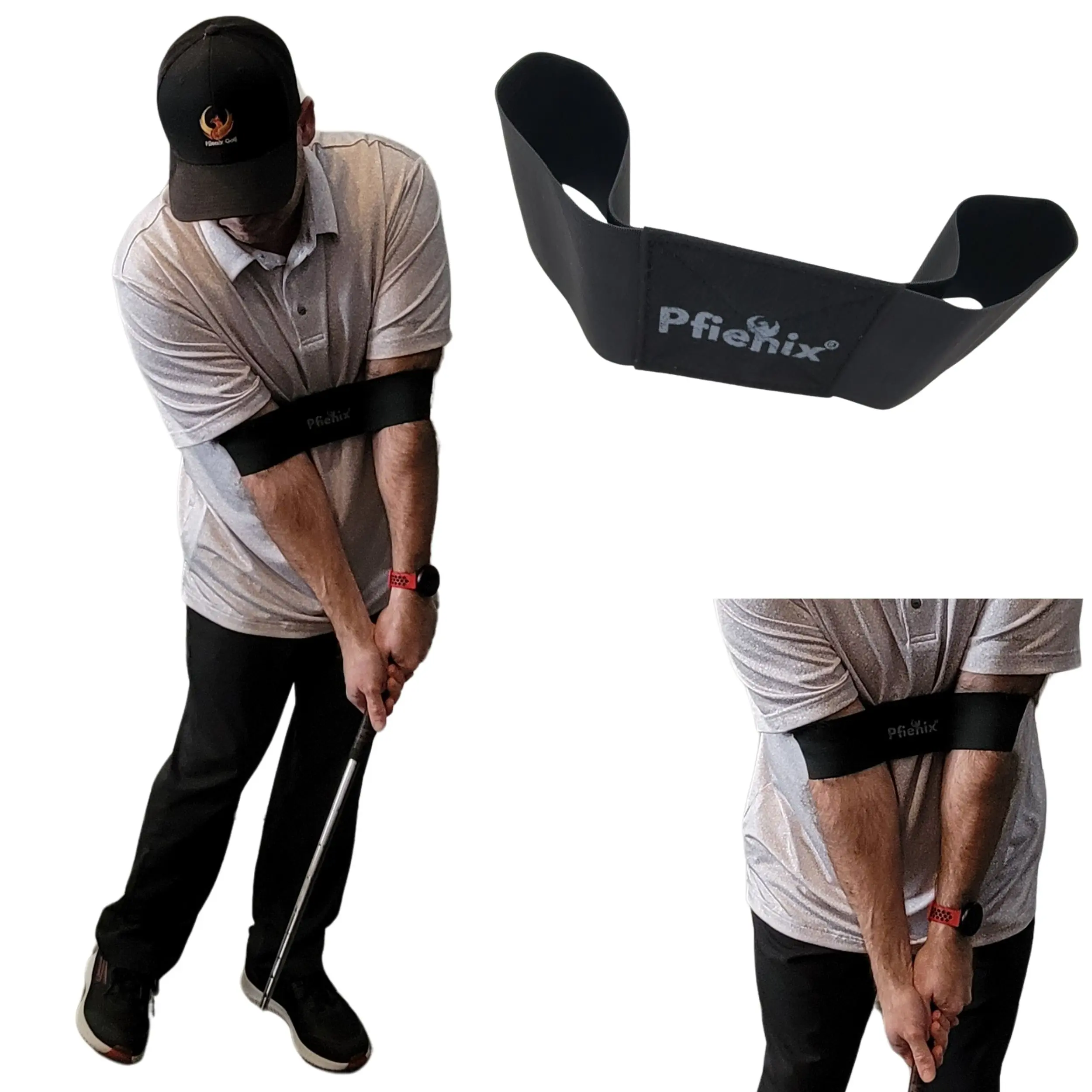 Pfienix SwingSync Arm Band Golf Swing Training Aid for Improved Consistency & Ball Striking, Fixes Chicken Wing, Keeps Arms Connected, Elastic Design