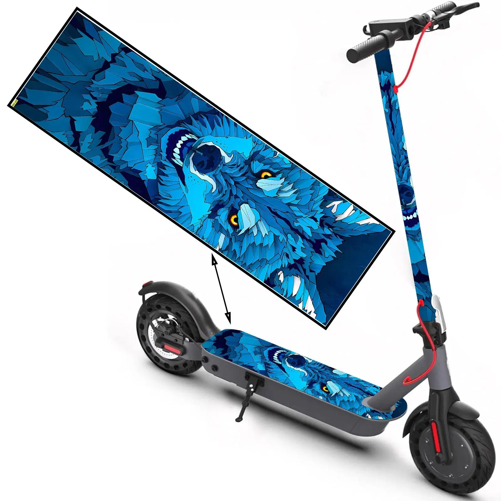 Blue Flame Wolf Head Trendy Scooter Stickers, Skateboard Stickers, Scooter Floor Mat Stickers, Personalized Cool Skateboard