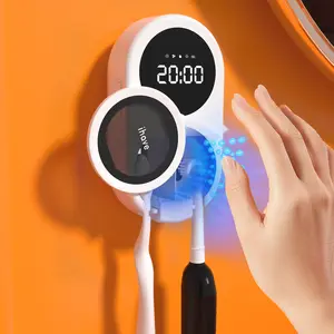iHave Toothbrush Sanitizer Holder, UV Toothbrush Holders with 100M Negative Ions for 360° Disinfection, Mold Control & Odor Neutralization, Heated & Fan Drying 2-Slot Toothbrush Holder Wall Mounted Bathroom Accessory---B