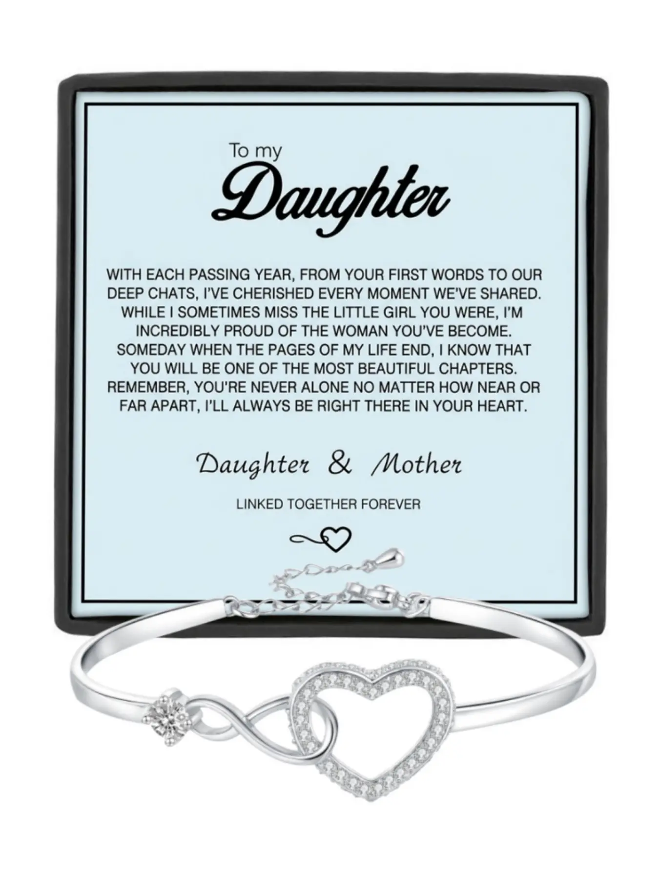 To My Daughter Infinity Heart CZ Bangle Bracelet Daughter Birthday Gift, Graduation Gift, Christmas Gift Meaningful Gift Heart Cuff Bracelet Mother Daughter Bracelet