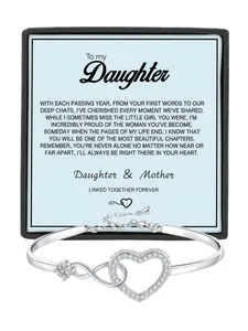 To My Daughter Infinity Heart CZ Bangle Bracelet Daughter Birthday Gift, Graduation Gift, Christmas Gift Meaningful Gift Heart Cuff Bracelet Mother Daughter Bracelet