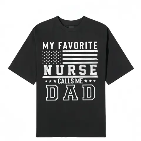 Men's Casual Short-Sleeve Round Neck Graphic T-Shirt - Dad Style Digital Print "My Favorite Nurse Calls Me Dad", Menswear Top, Great for Casual Hangouts & Errands, Everyday Plans, Father’s Day Gift, Summer Wear