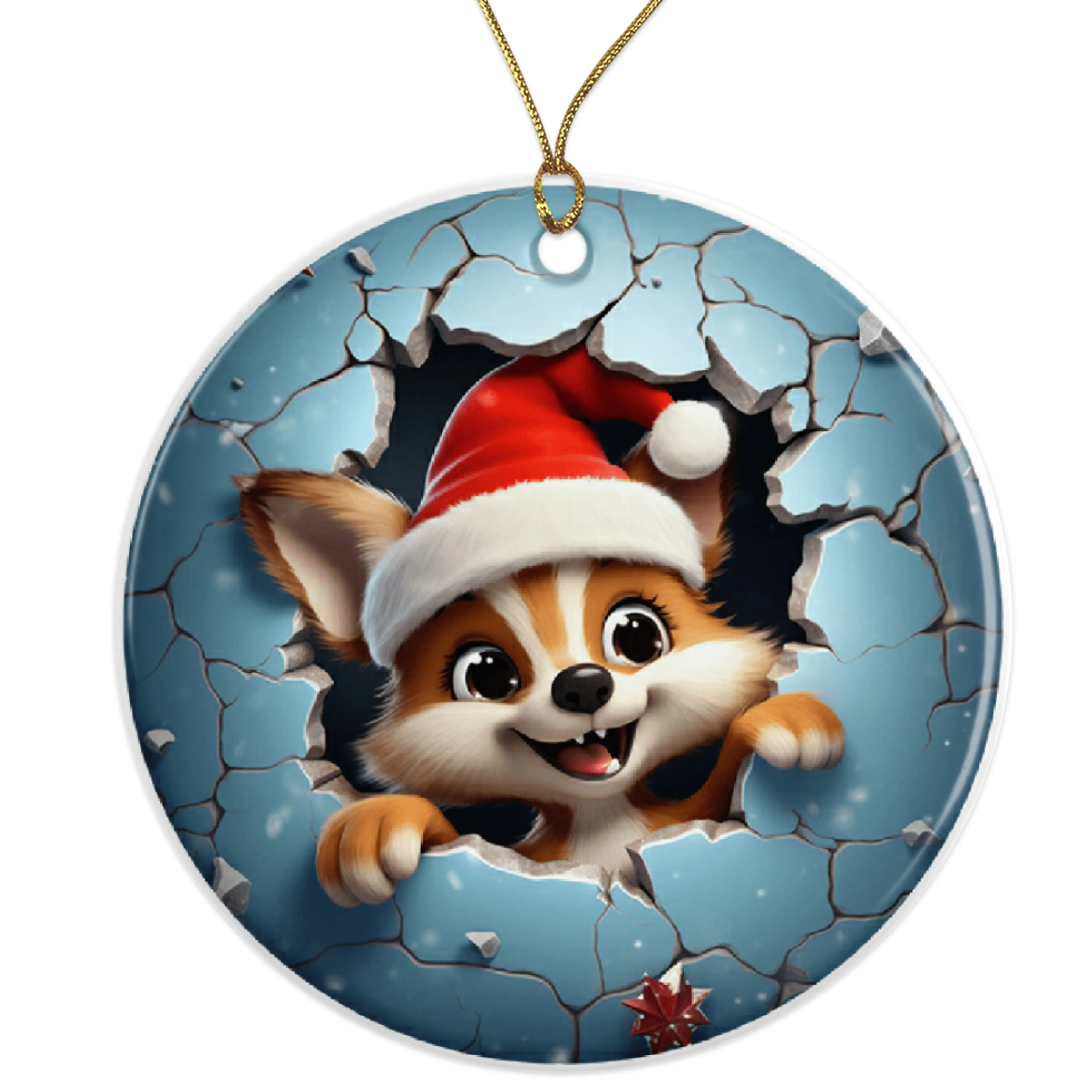 Corgi Christmas Ornament, Cute Dog with Santa Hat, Holiday Pet Decor, Festive Puppy Gift, Unique Christmas Ornament, Holiday Tree Decor Ceramic Ornament - 3 Inch Christmas Tree Round Ornament - Xmas Holiday Decor - String Included - ORNW0204
