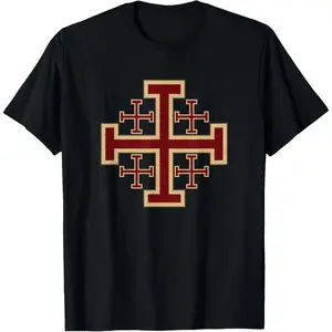 Menswear Natural Fabric Short-Sleeve Fashion Christian T-Shirt with Jerusalem Cross & Knights Templar Design