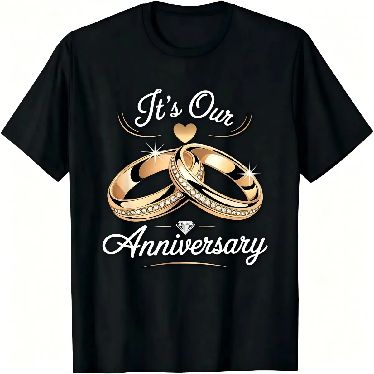 "It's Our Anniversary" Unisex T-Shirt for Men & Women - Wedding Rings Romantic Graphic, Soft Cotton Crew Neck Short Sleeve, Comfortable All-Season Tee, Perfect Marriage Streetwear Gift for Husband & Wife Everyday Style, Summer Spring, Machine Washable