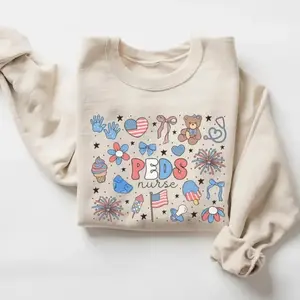 4th of July PEDS Nurse Sweatshirt or T-Shirt - Pediatric Nurse July Fourth Work Sweater - Pediatrics Gifts - PEDS Icu Er Cvicu - Pediatric Nurse Gifts