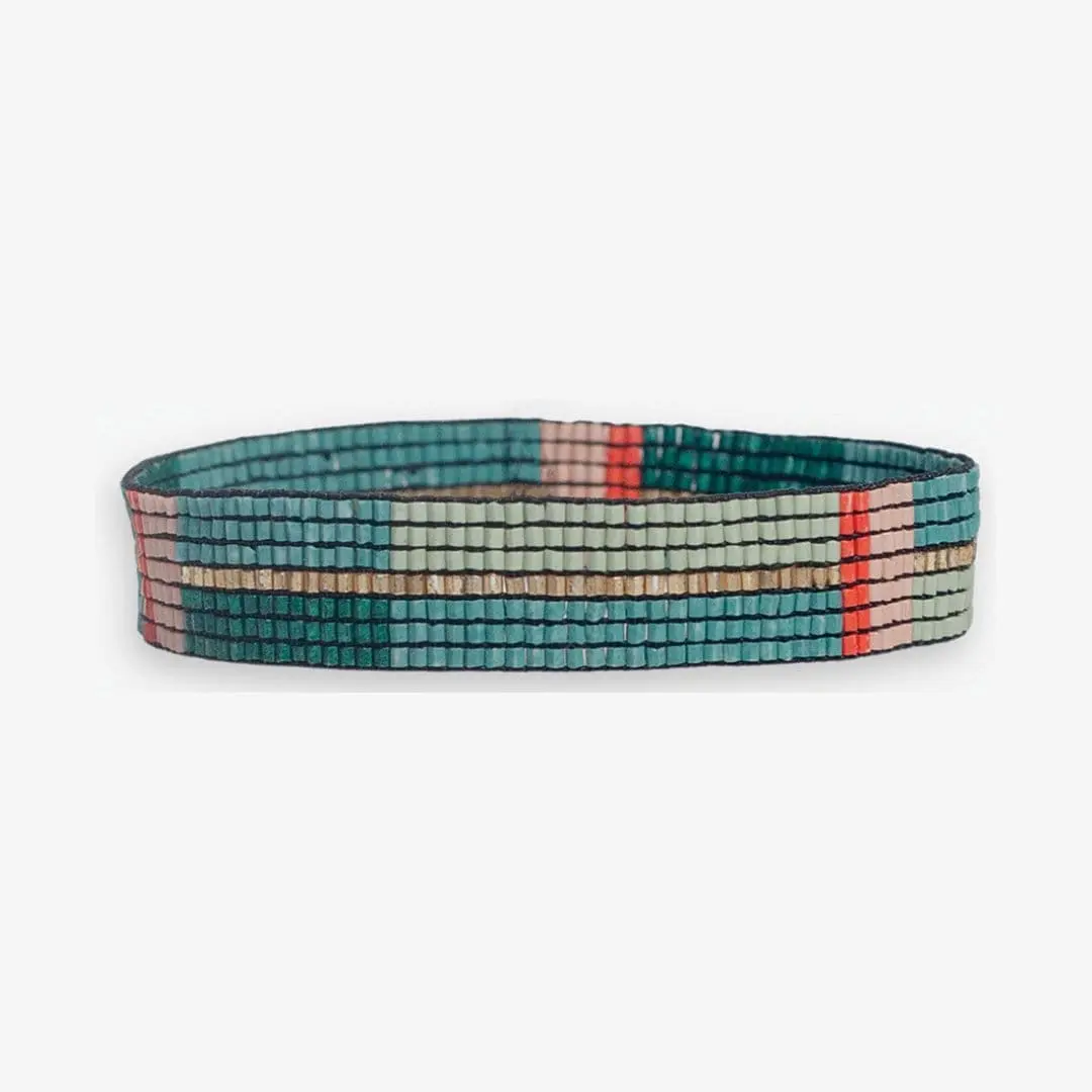 INK + ALLOY Alex Horizontal Colorblock Beaded Stretch Bracelet Teal + Poppy Handmade Jewelry