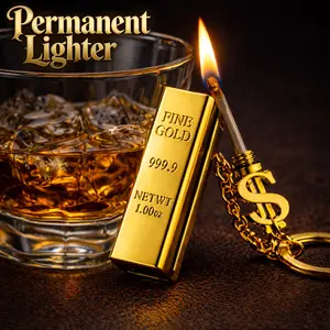(Lighter Fluid Not Included) Golden 2-Pack Windproof Permanent Metal Kerosene Lighter, Creative Golden Bar Matchsticks, Multi-Function Outdoor Fire Starter & Portable Igniter, Gift Box Packaging, Perfect Gift For Boyfriend, Without Battery