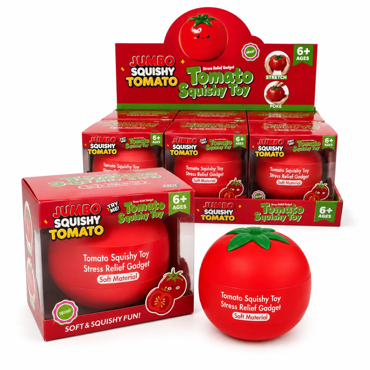 Jumbo Tomato Squishy Toy, Soft Squeeze Sensory Fidget Ball, 13 cm, Ages 6+