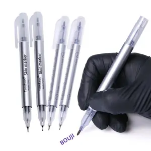 10pcs tattoo hand drawn marker pen set with measuring ruler, Skin Marker, embroidery drawing positioning marker pen, purple Dual Tips marker pen, double headed disinfection, independent packaging