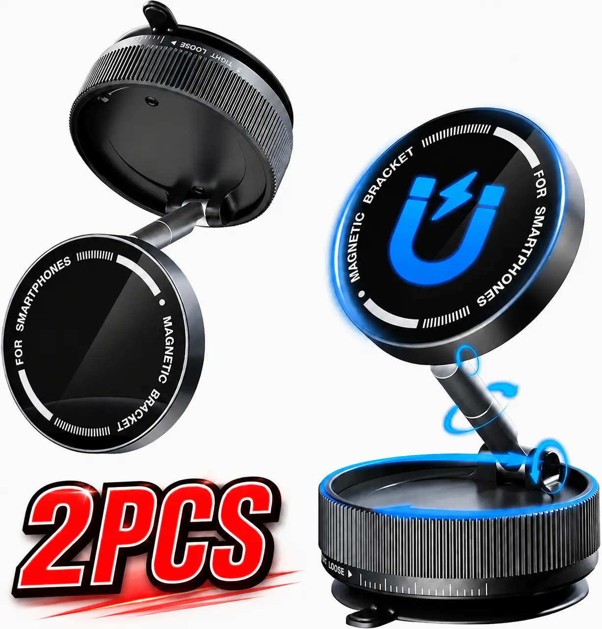 Buy oneget one free | Vacuum Magnetic Car Phone Holder 360° Adjustable Foldable Mount for Smartphones All Car Models Gym Bathroom Mirrors Dual Mode Super Grip Black Cellphone Stand