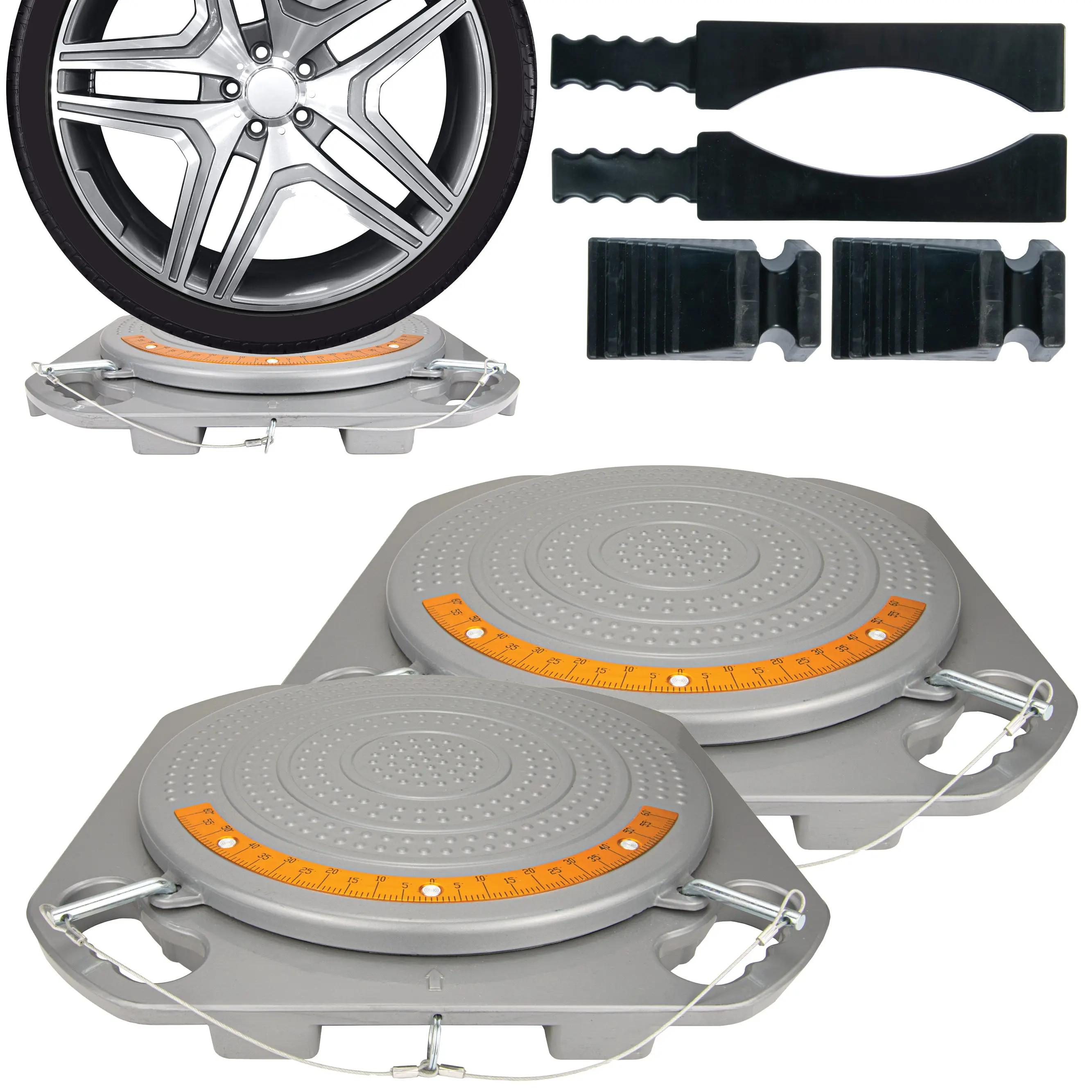 AutoSolo Wheel Alignment Turn Tables with Brass Dial, 4 Ton Capacity Each, Low Profile Design Available, Bonus Accessories Included
