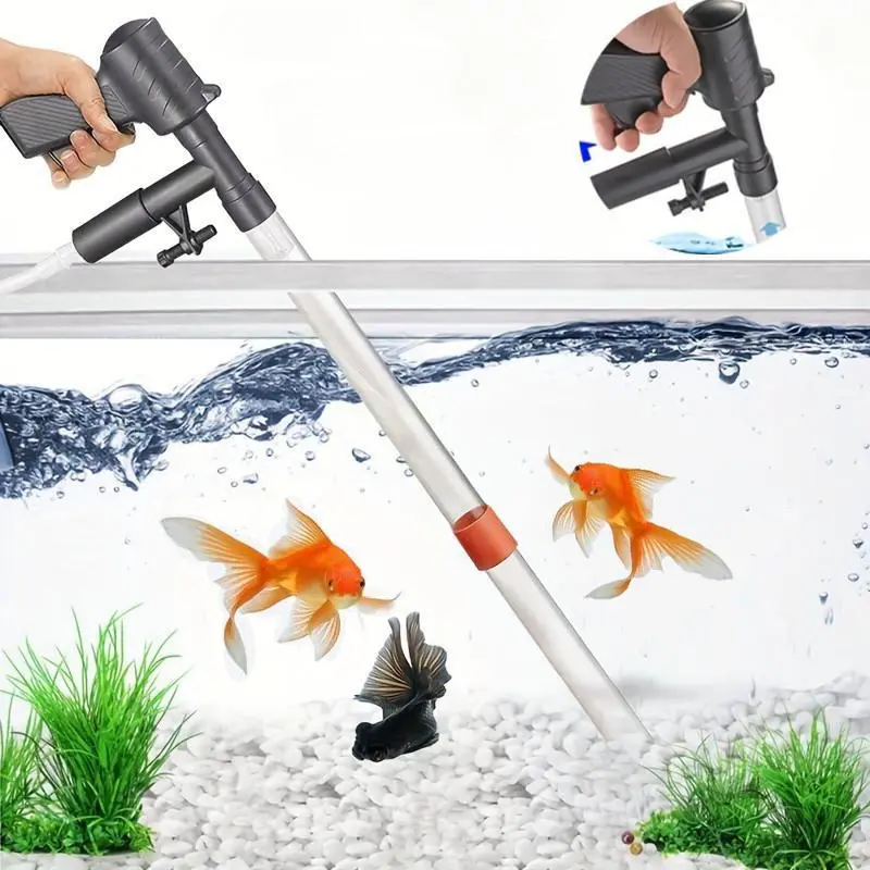 Gravel Cleaner with Glass Scraper, Fish Tank Cleaning Tool, Aquarium Vacuum Gravel Cleaner with Air-pressing Button, Fish Tank Siphon for Water Changing, Algae Scraper, No-Spill Hose, Quick Release Valve, Aquascaping Tool, Easy Clean System, Aquarium Main