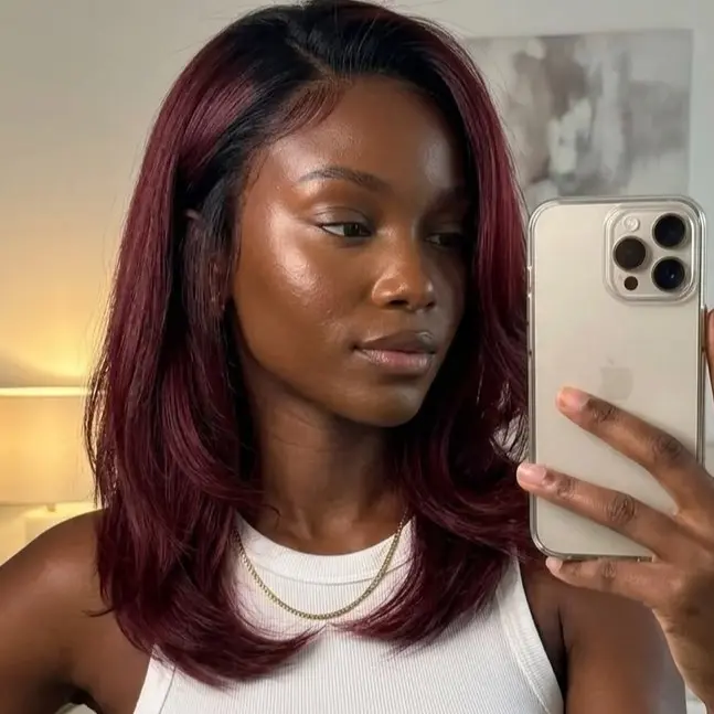 Alipearl Wigs Gluleless Black with Burgundy Omber Color 1B/99J Straight Short Bob Wigs 13x4 Lace Frontal Bob Wigs Human Hair Ready to Go
