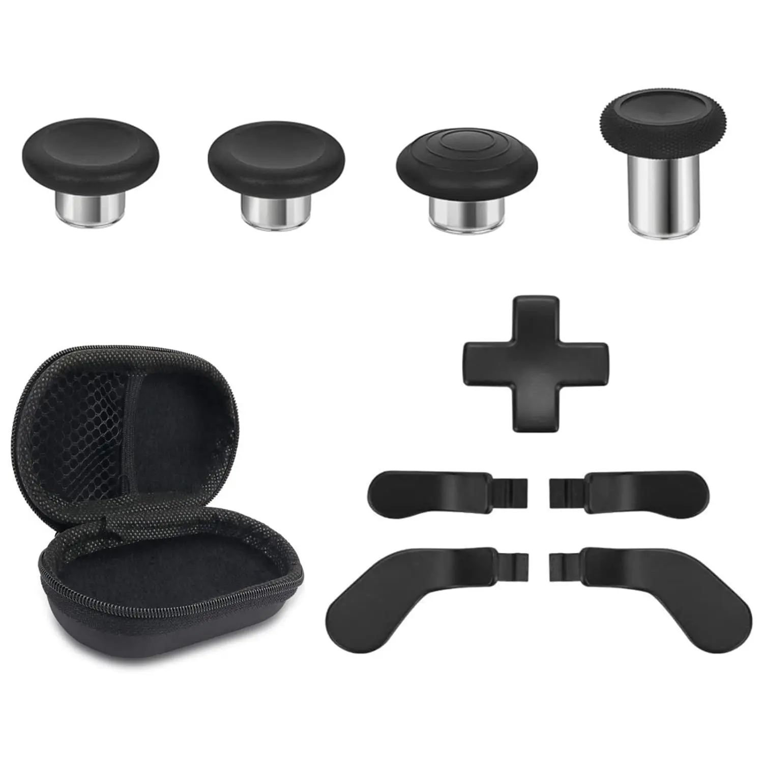 Metal Replacement Thumbsticks for  Elite Controller Series 2 Core, Component Pack Includes 4 Swap Magnetic Joysticks, 4 Paddles, 1 Standard D-Pads, Accessories Parts for  One Elite 2(Black)
