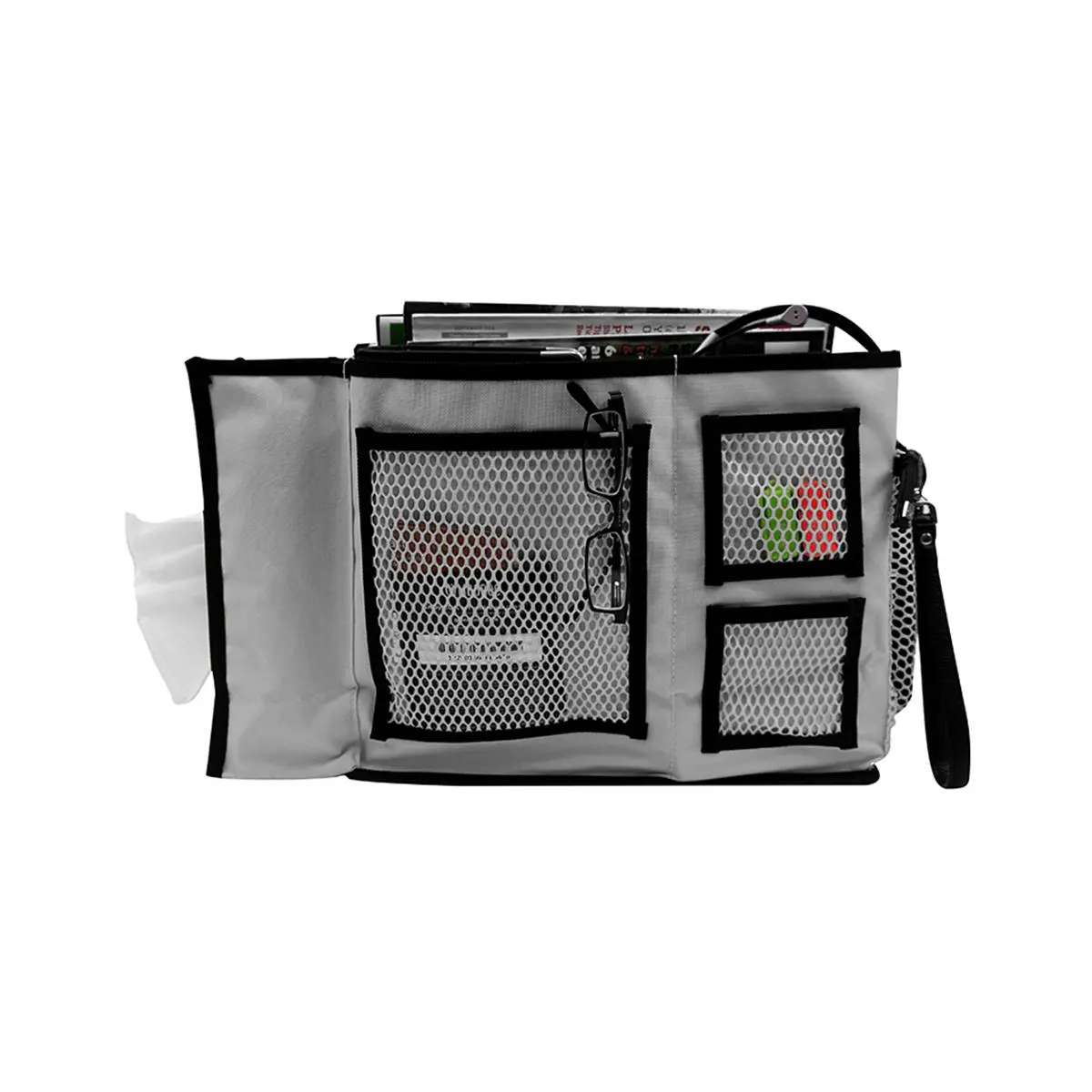 212 MAIN Fabric Bedside Organizer - Multi-Pocket Storage Caddy with Tissue Holder, Bottle Holder, Under-Bed Securing Design, 10''x5''x16.5'' Grey for Camping, Outdoor Use