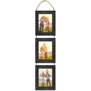4x6 Wall Hanging Picture Frames Collage with 3 Opening Frames Black