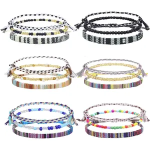 Boho Surfer Beach Bracelet Ankle Adjustable Beaded Anklets, Handmade Hippie Braided Bracelets Waterproof, String Rope Ankle Bracelets for Men Women