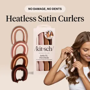 No Damage, No Dents Heatless Satin Curlers - Kitsch Heatless Overnight Curling Rods - 4PC Jumbo-Sized