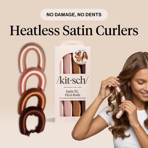 No Damage, No Dents Heatless Satin Curlers - Kitsch Heatless Overnight Curling Rods - 4PC Jumbo-Sized XL Flexi Rods - Heatless Hair Curler Heat Free Curls Heatless Styling Tools Heatless Curling Wrap Heatless Curls Overnight