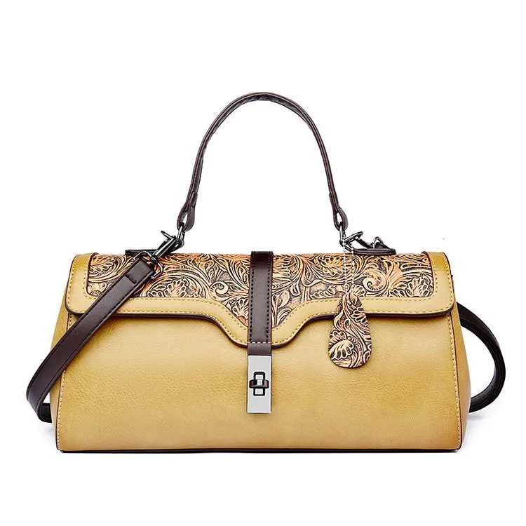 E108-New women's retro soft leather shoulder large capacity crossbody versatile handbag