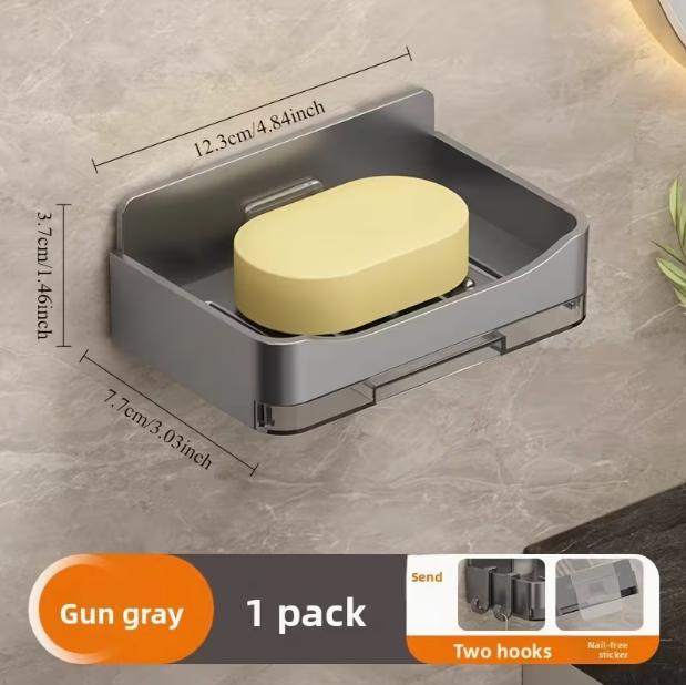 Wall-Mounted Soap Dish with 2 Soap Trays and Chain Hook - Durable Plastic Bathroom Organizer, Space-Saving Modern Design, Suitable for Shower or Sink Area, Bathroom Organization and