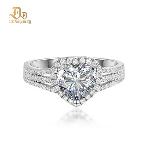 Delzzad 2ct Sparkling Heart Halo Split Ring Synthetic Moissanite S925 Love Ring Band Jewelry Perfect Accessories Wedding Valentine Anniversary Christmas Gift for Women Girls