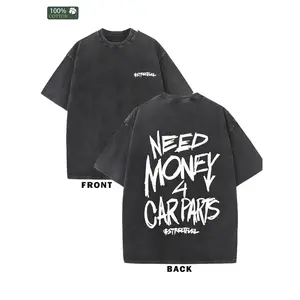 1pc, 230G Double-Sided Washable Cotton T-Shirt with "NEED MONEY for CARS" Print, Retro Streetwear Style, Regular Fit, All-Season Comfort, Machine Washable, Perfect for Car Enthusiasts and Casual Wear, Car Shirts