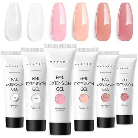 Makartt Luxury Polygel Nail Kits - 6-Pack 15ML UV-Curable Cosmetic Builder Gel Set for Adults, Manicure Care, Long-Lasting Natural Finish, Stronger Nails (Professional & Home Use)