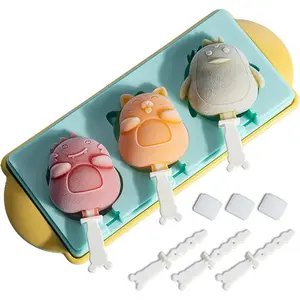 Ice Pop Molds Silicone 3 Cavities Ice Cream Mold animals & fruit Cake Pop Mold DIY Popsicle Ice Pop Molds Flexible Silicone Popsicle Makers… (dinosaur)