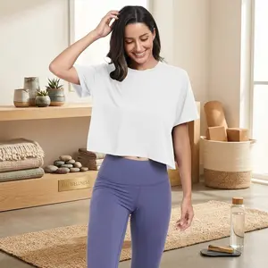 Women's Loose Fit UPF50+ Breathable Workout Crop Tops - Athletic Yoga T-Shirts Running Cropped Tops for Fitness Gym Exercise Comfortable Lightweight Quick-Dry Activewear