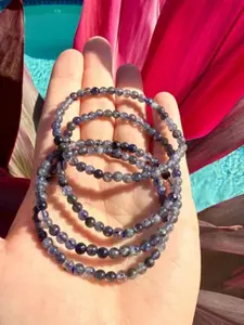 Natural Iolite 4mm Beaded Stretch Bracelet | Dainty Blue Violet Gemstone Bracelet | Minimal Stackable Crystal Jewelry