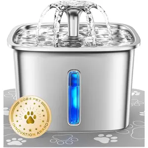 Veken Innovation Award Winner Stainless Steel Cat Water Fountain, 95Oz/2.8L Automatic Pet Fountain Dog Water Dispenser with Replacement Filters & Silicone Mat for Cats, Dogs, Multiple Pets (Silver) Veken