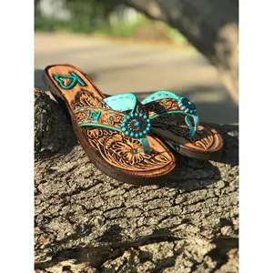 Flip-flop style Handtooled leather-Custom made to order