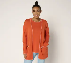 Belle by Kim Gravel Regular Blanket Stitch Open Front Tunic Cardigan