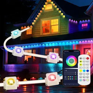 Outdoor Light with Remote Control, RGB+AI Outdoor Light, Waterproof House Light for Outside, Bluetooth-compatible Light for Festival Home Decor, Outdoor String Light