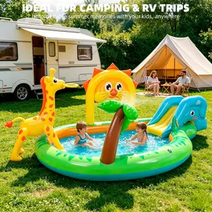SULIFEEL 2026 Inflatable Jungle Kids Play Center 100" Blow Up Kiddie Splash Pad With Water Slide Sprinkler For Backyard Garden Ages 2+