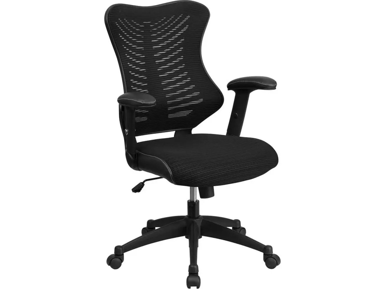 Flash Furniture BL-ZP-806-BK-GG High Back Designer Black Mesh Fabric Executive Swivel Spin Chair, Adjustable Arms, Curved Support Bar for Home Office, Executive Chair