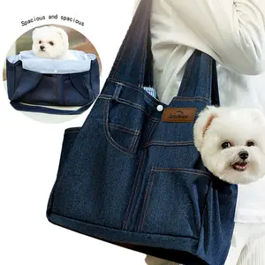 New Pet Bag Denim Multi-Pocket Dog Outdoor Bag, Portable Handheld Crossbody Pet Bag for Dogs and Cats, Stylish and Functional Pet Carrier, Animal Carrier