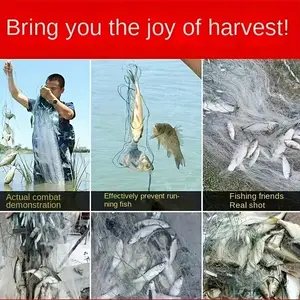 Mixed-color nylon fishing net, high-strength upgraded adhesion explosion net style, quick capture without slipping, excellent buoyancy and easy operation, suitable for ponds, rivers, streams and ecological breeding areas, durable and tear-resistant, anti